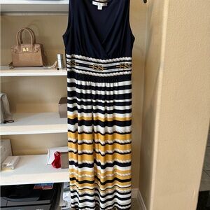 Navy and Gold Striped Maxi Dress